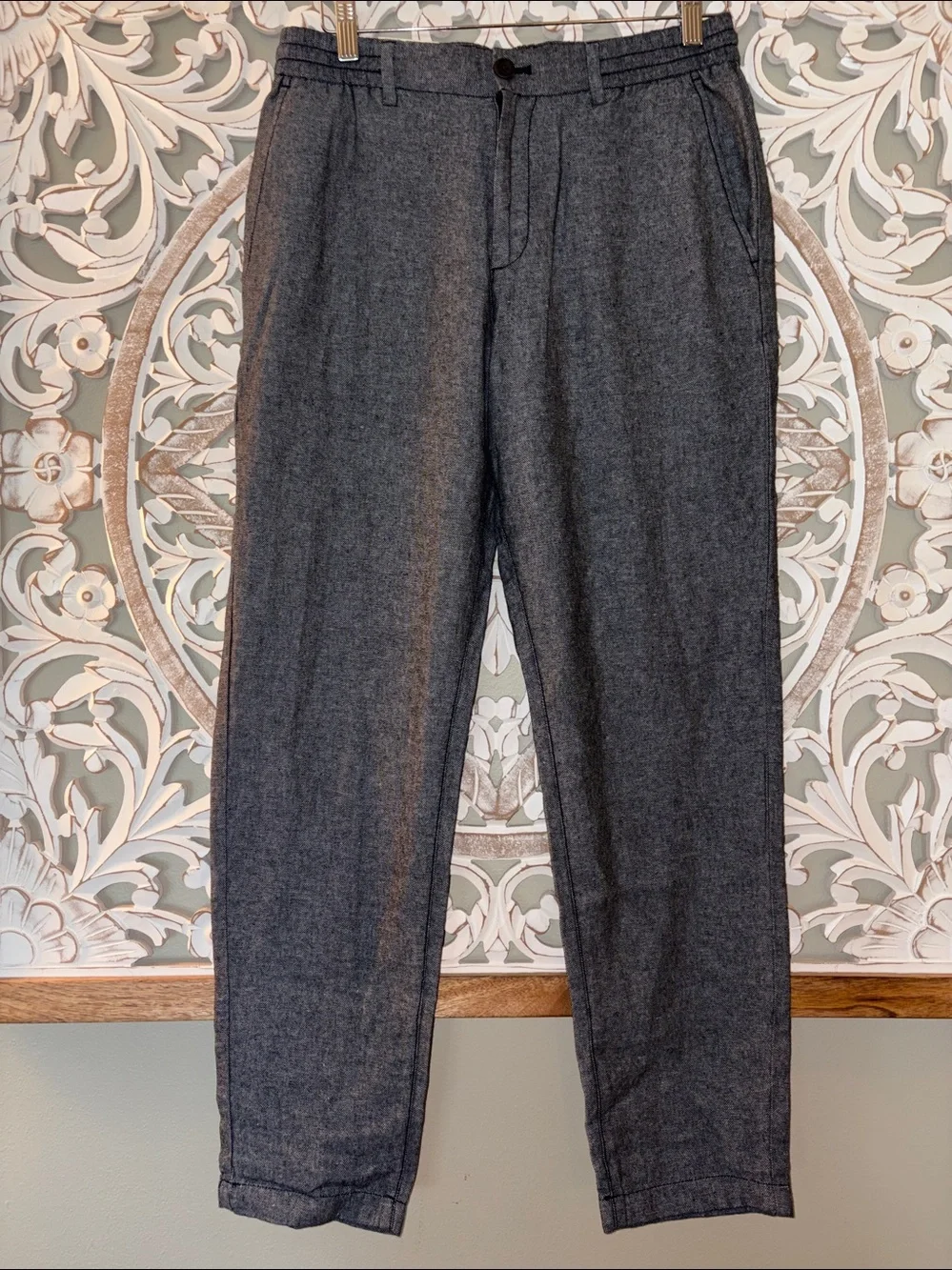 Banana Republic Mason Athletic Tapered Linen Cotton Blend Pants Grey sz30x32 NWT